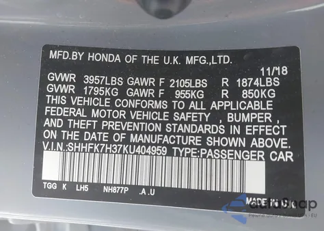 2019 Honda Civic Lx from USA, damaged, VIN SHHFK7H37KU404959